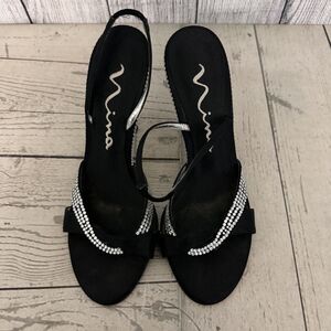Vintage Nina Women's Size 6.5 Black Rhinestone Slingback Pumps 4" Heels 90s